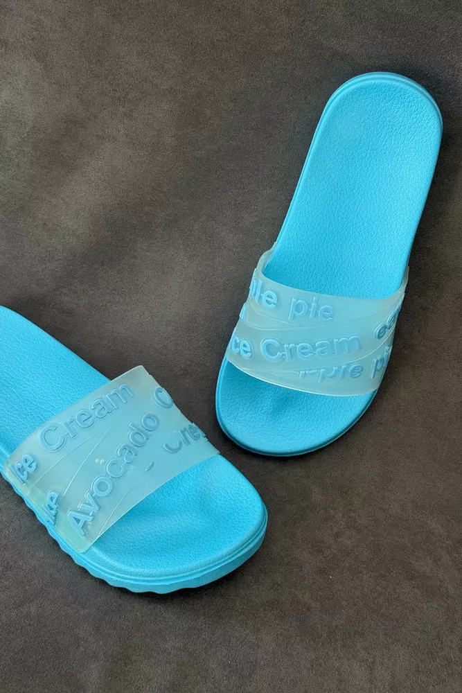 Купить Шлепанцы женские с аппликацией, цвет голубой, 243R5030-213A - Фото №1