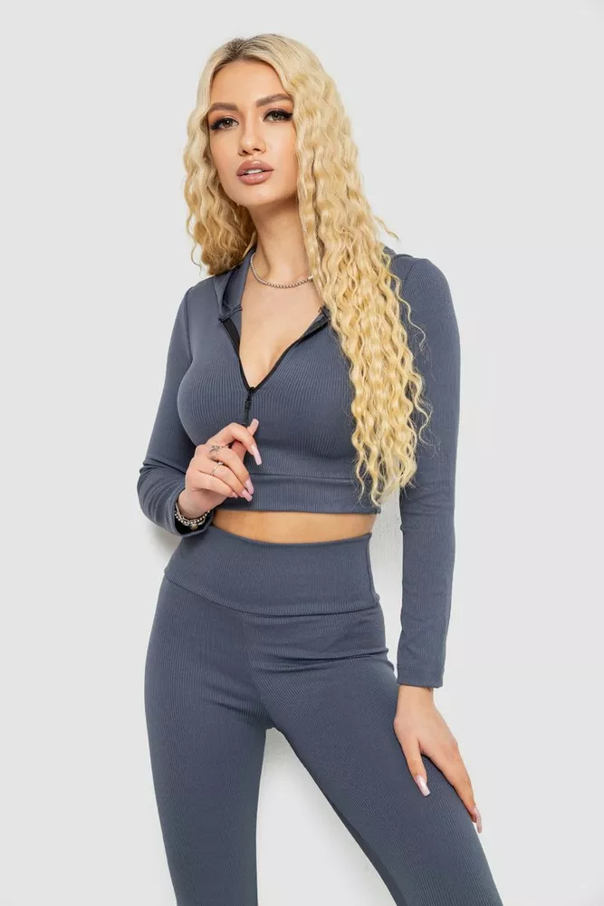 Купити Костюм жіночий в рубчик, колір сірий, 221R3320 - Фото №2