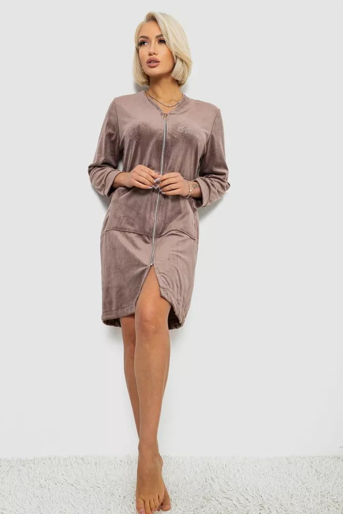 Купити Халат жіночий велюровий на блискавці, колір мокко, 257R1022 - Фото №2