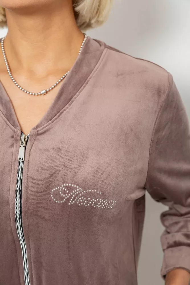 Купити Халат жіночий велюровий на блискавці, колір мокко, 257R1022 - Фото №5