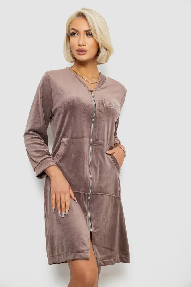 Купити Халат жіночий велюровий на блискавці, колір мокко, 257R1022 - Фото №1