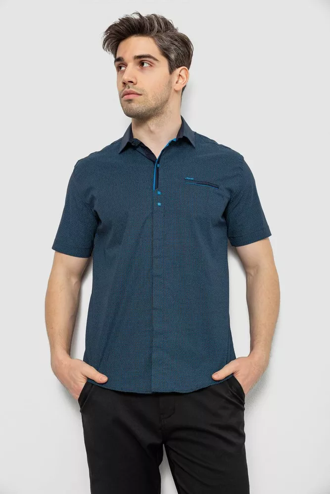 Купить Мужская рубашка с принтом, цвет темно-синий, 186R7022 - Фото №1