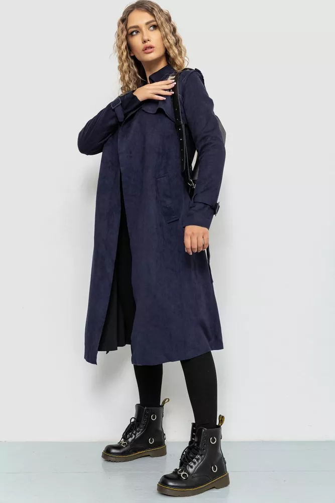 Купить Плащ женский из эко-замша, цвет темно-синий, 235R9082 - Фото №3