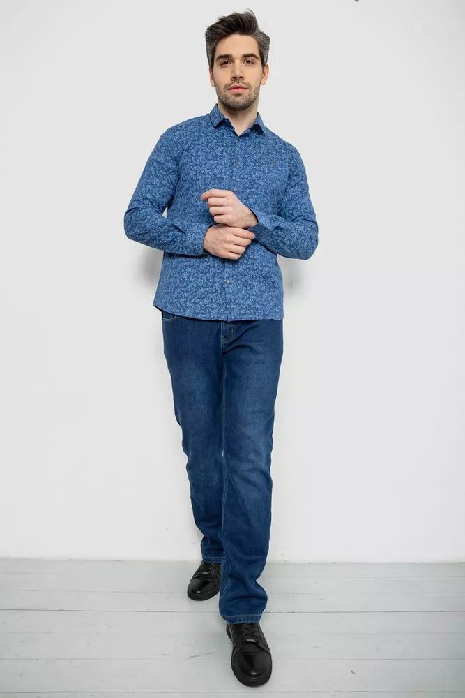Купить Рубашка мужская однотонная с принтом, цвет джинс, 186R2115 - Фото №2