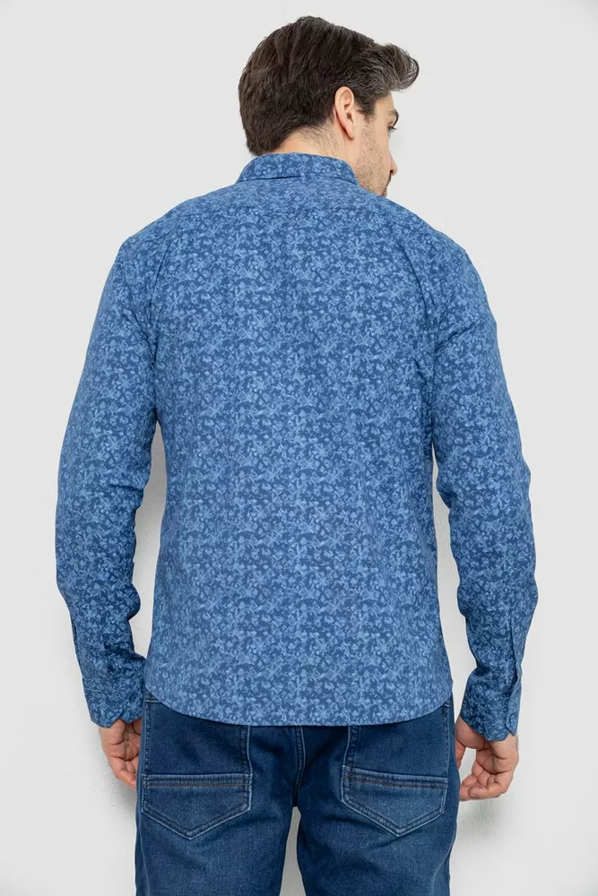 Купить Рубашка мужская однотонная с принтом, цвет джинс, 186R2115 - Фото №4