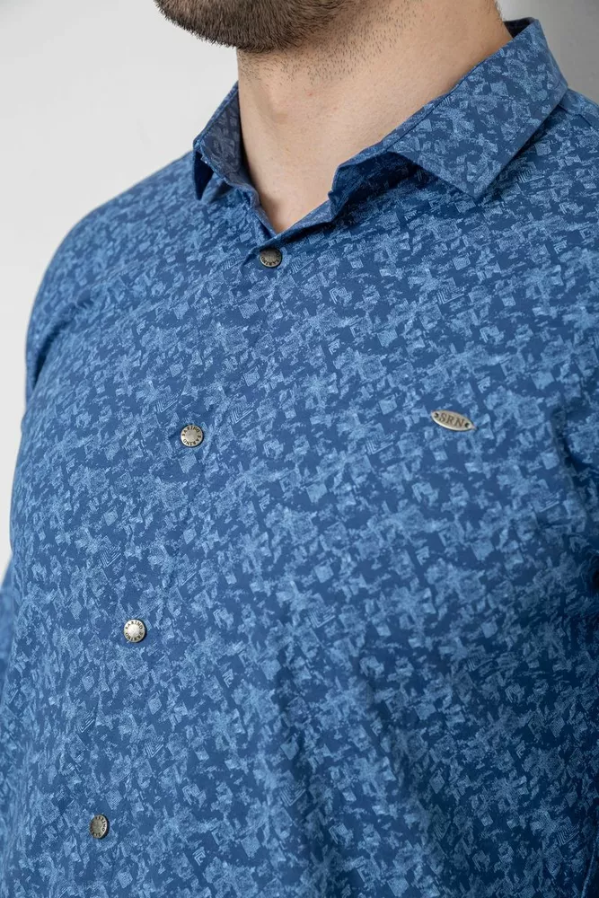 Купить Рубашка мужская однотонная с принтом, цвет джинс, 186R2115 - Фото №5