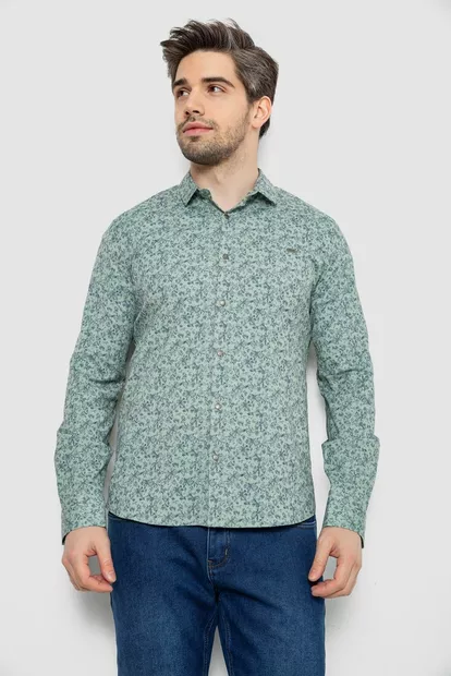 Сорочка чоловіча однотонна з принтом, колір оливковий, 186R2115