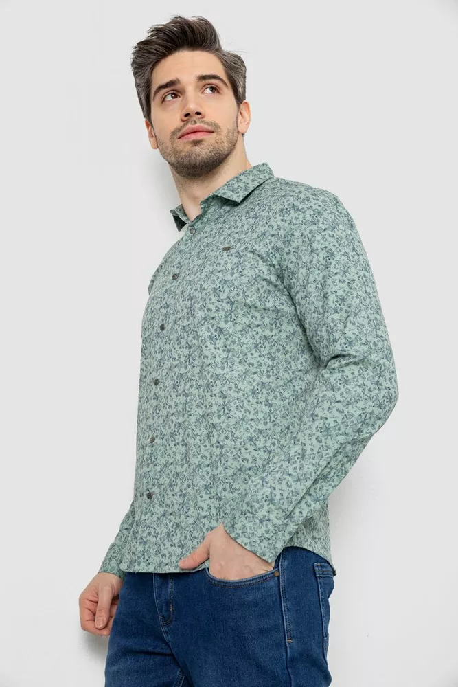 Купити Сорочка чоловіча однотонна з принтом, колір оливковий, 186R2115 - Фото №3