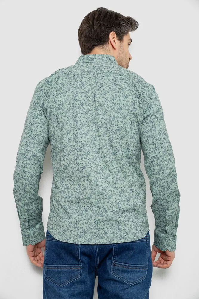 Купити Сорочка чоловіча однотонна з принтом, колір оливковий, 186R2115 - Фото №4