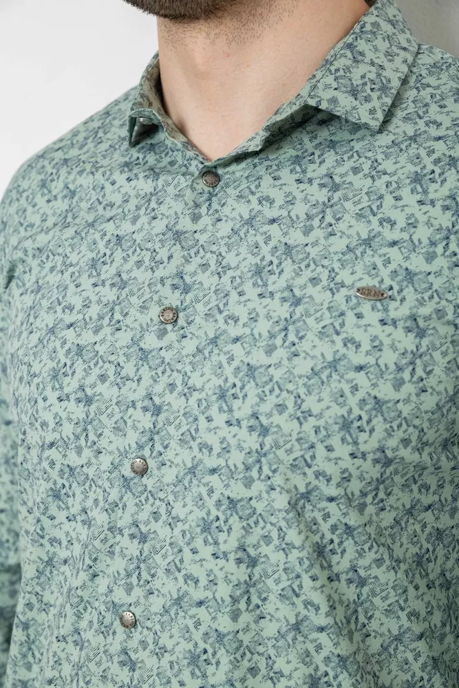 Купити Сорочка чоловіча однотонна з принтом, колір оливковий, 186R2115 - Фото №5