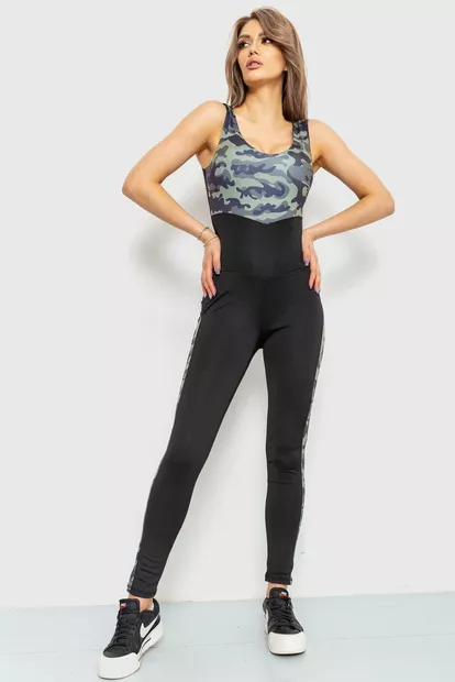 Комбінезон жіночий для спорту, колір чорно-зелений, 230R048