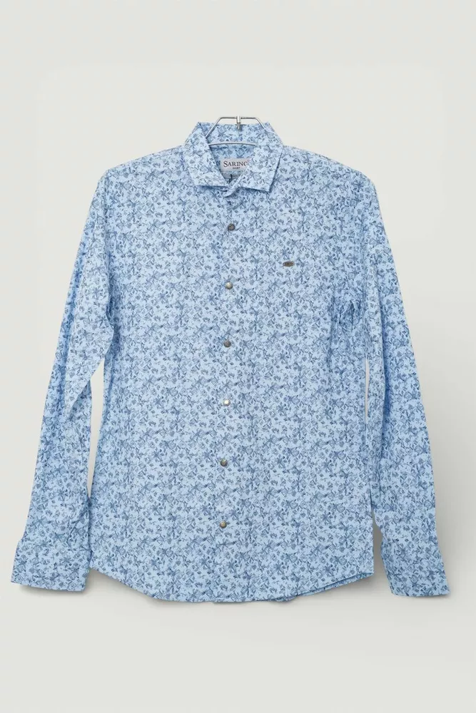 Купить Рубашка мужская однотонная с принтом, цвет голубой, 186R2115 - Фото №1