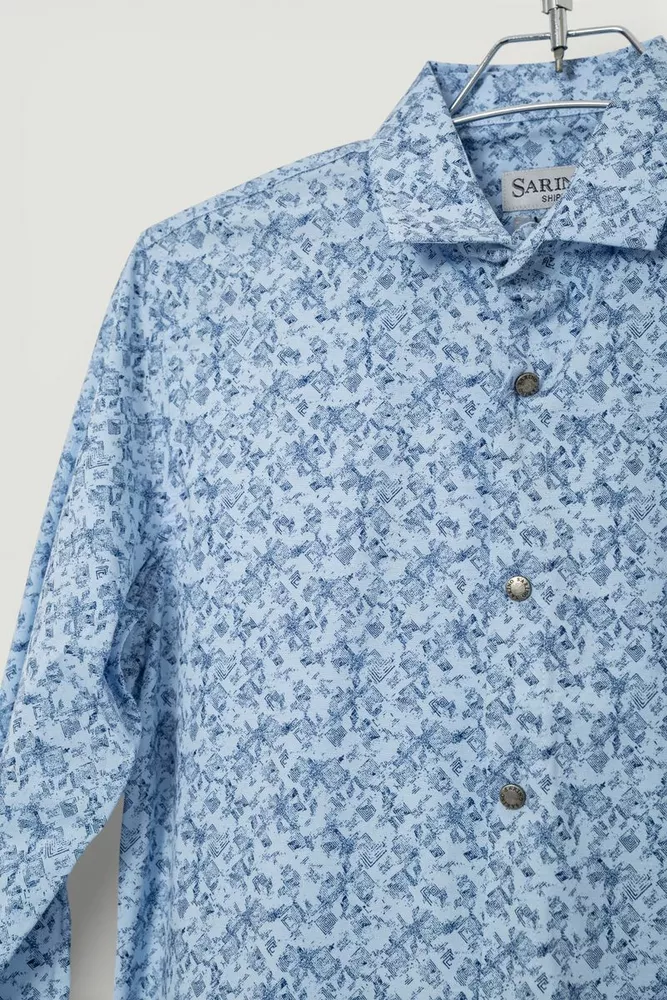 Купить Рубашка мужская однотонная с принтом, цвет голубой, 186R2115 - Фото №2