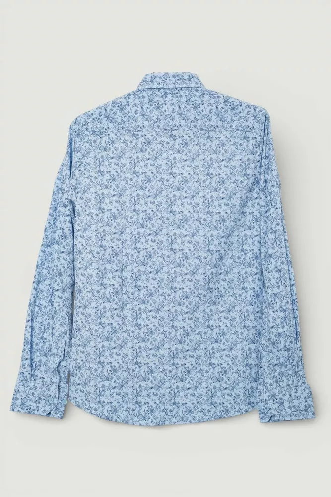 Купить Рубашка мужская однотонная с принтом, цвет голубой, 186R2115 - Фото №3