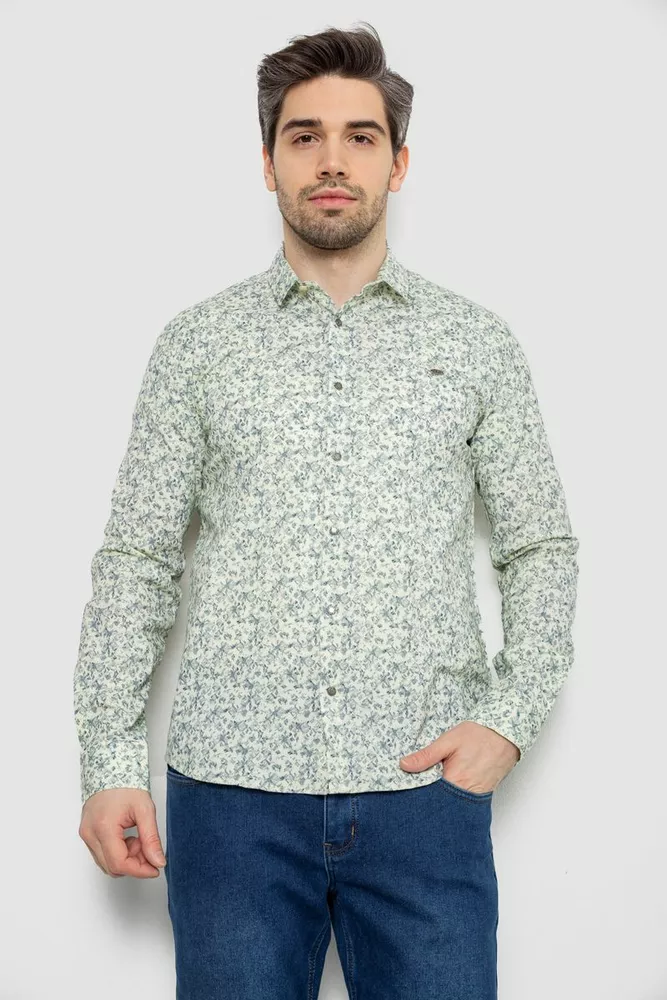 Купить Рубашка мужская однотонная с принтом, цвет желтый, 186R2115 - Фото №1