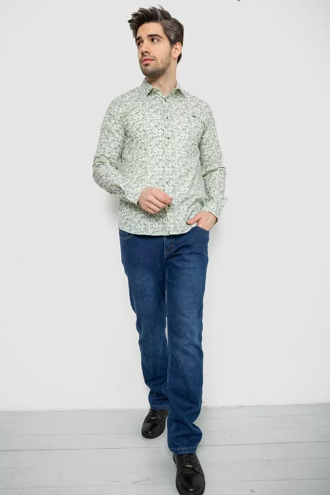 Купить Рубашка мужская однотонная с принтом, цвет желтый, 186R2115 - Фото №2