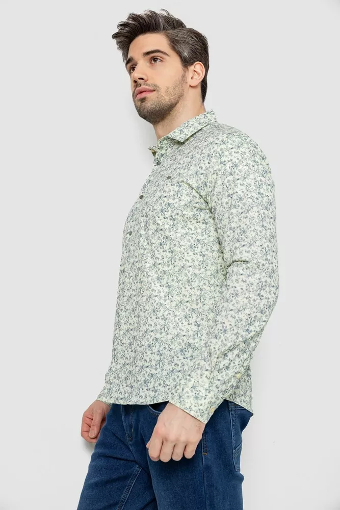 Купить Рубашка мужская однотонная с принтом, цвет желтый, 186R2115 - Фото №3