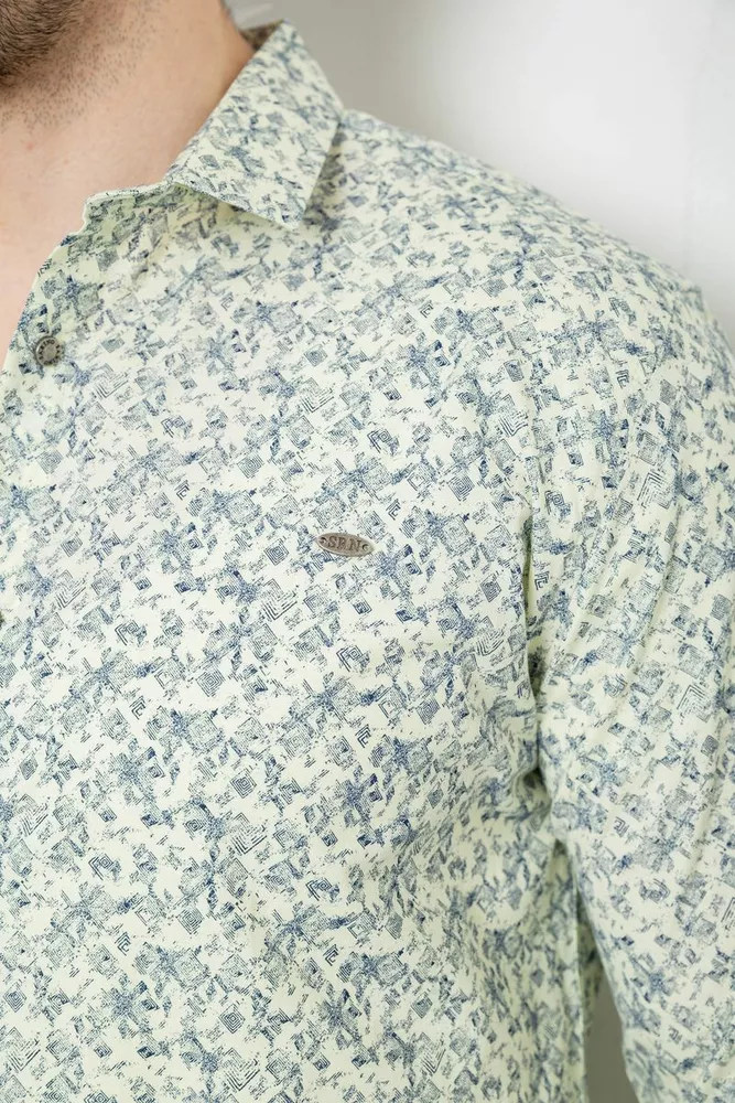 Купить Рубашка мужская однотонная с принтом, цвет желтый, 186R2115 - Фото №5