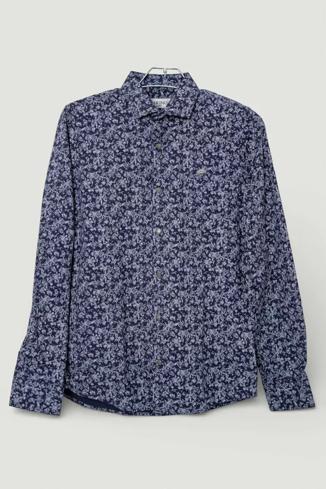 Купить Рубашка мужская однотонная с принтом, цвет синий, 186R2115 - Фото №1