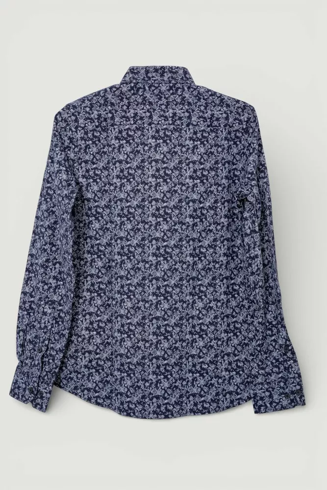 Купить Рубашка мужская однотонная с принтом, цвет синий, 186R2115 - Фото №3