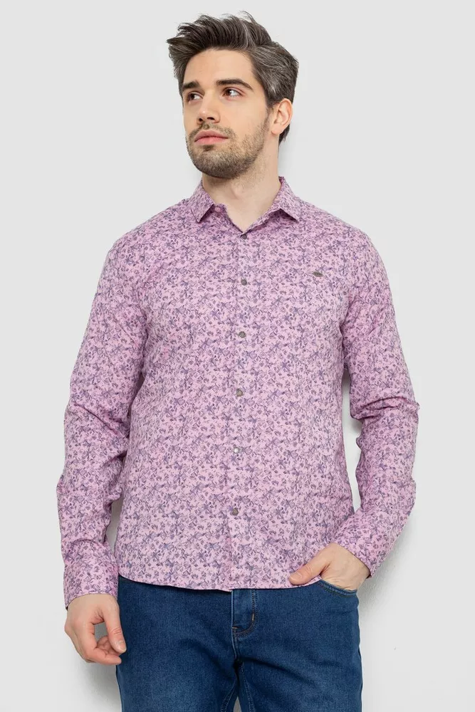 Купить Рубашка мужская однотонная с принтом, цвет сиреневый, 186R2115 - Фото №6