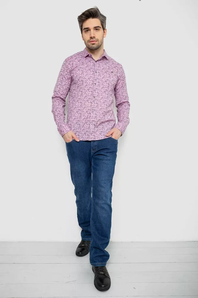 Купить Рубашка мужская однотонная с принтом, цвет сиреневый, 186R2115 - Фото №7
