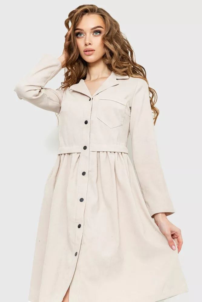 Купити Сукня вельветова, колір світло-бежевий, 230R020 - Фото №2