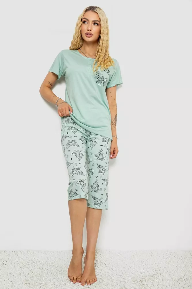 Купити Піжама жіноча з принтом, колір м'ятний, 243R10305 - Фото №1