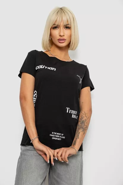 Футболка женская с принтом, цвет черный, 244R2214-5