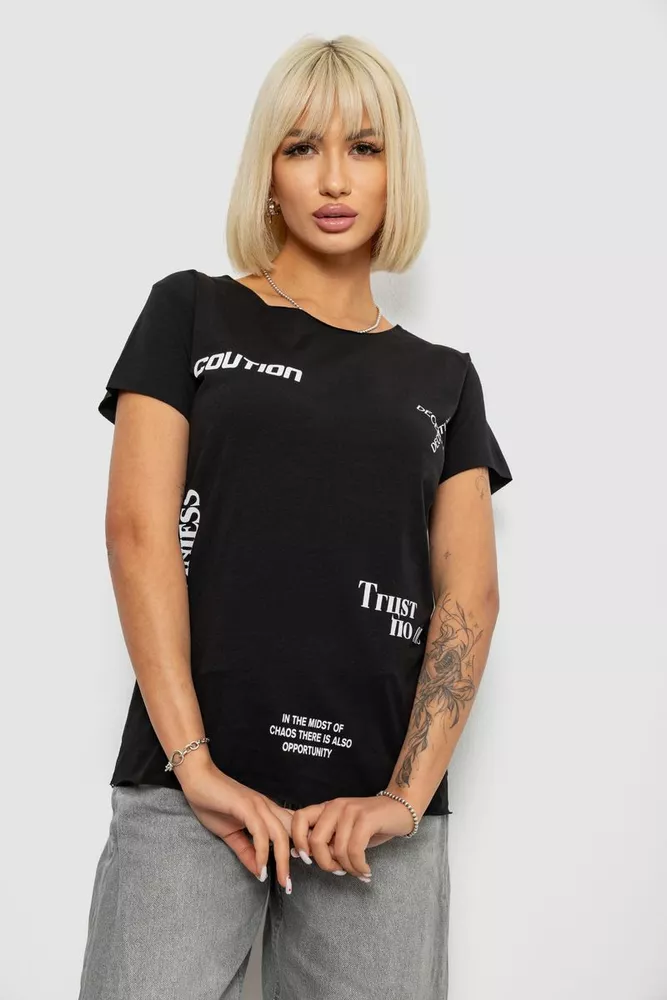 Купить Футболка женская с принтом, цвет черный, 244R2214-5 - Фото №1