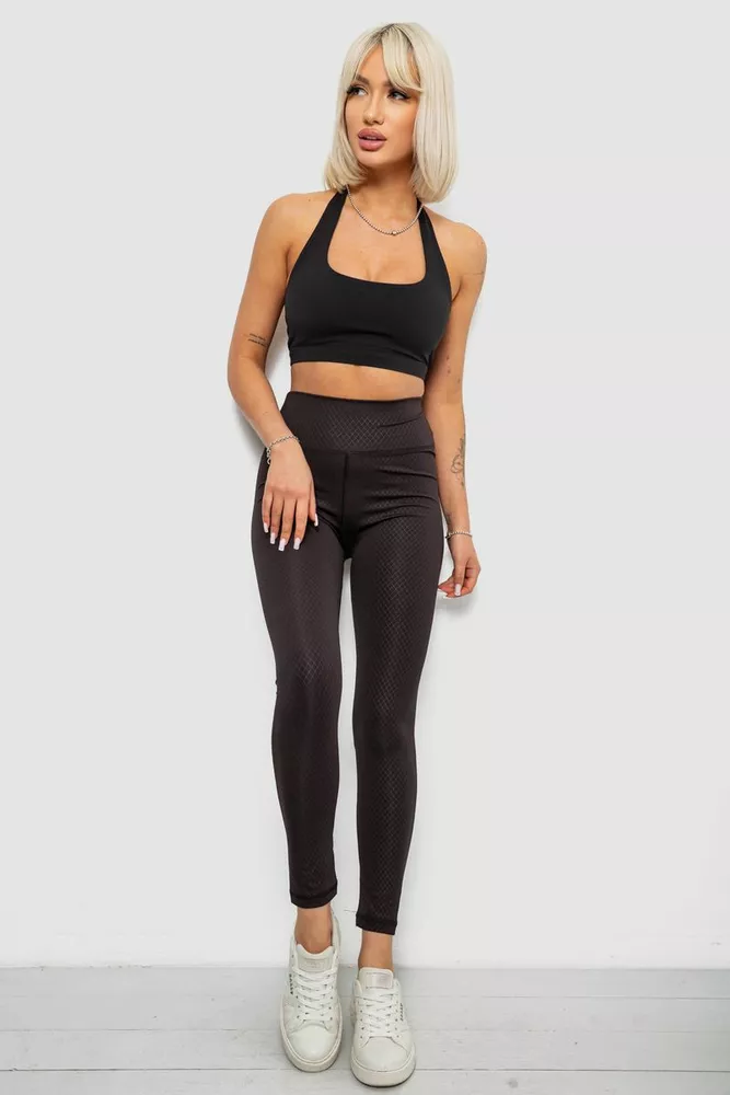 Купити Лосини жіночі однотонні з принтом, колір чорний, 214R924 оптом - Фото №2