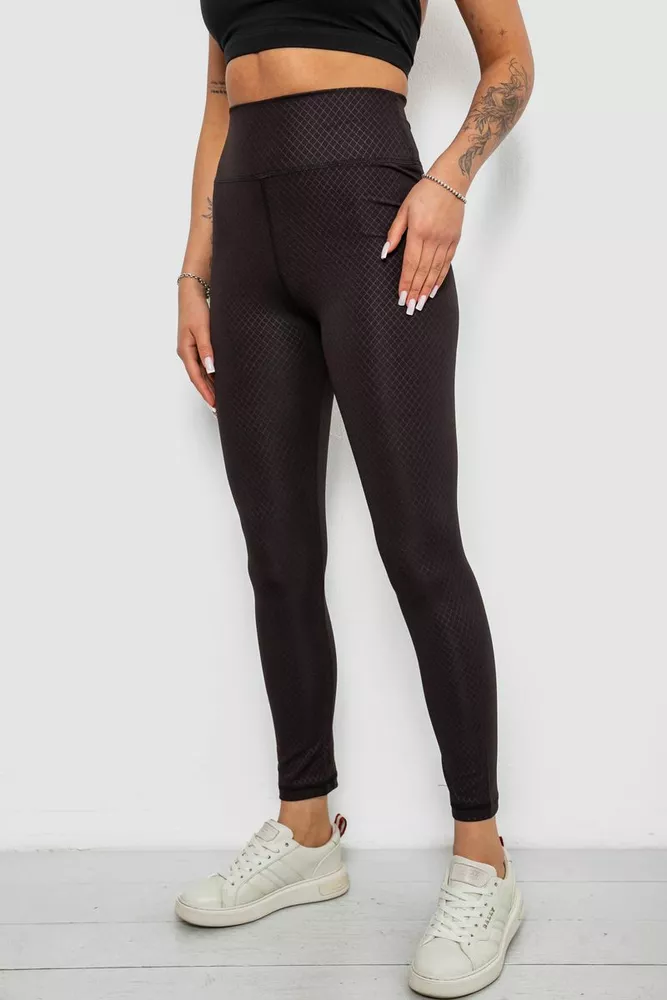 Купити Лосини жіночі однотонні з принтом, колір чорний, 214R924 оптом - Фото №3