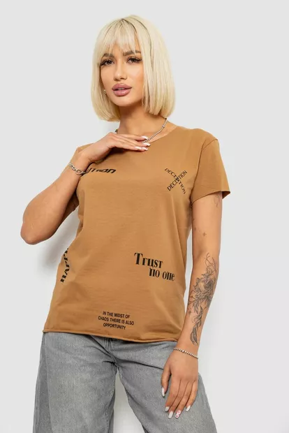 Футболка женская с принтом, цвет коричневый, 244R2214-5