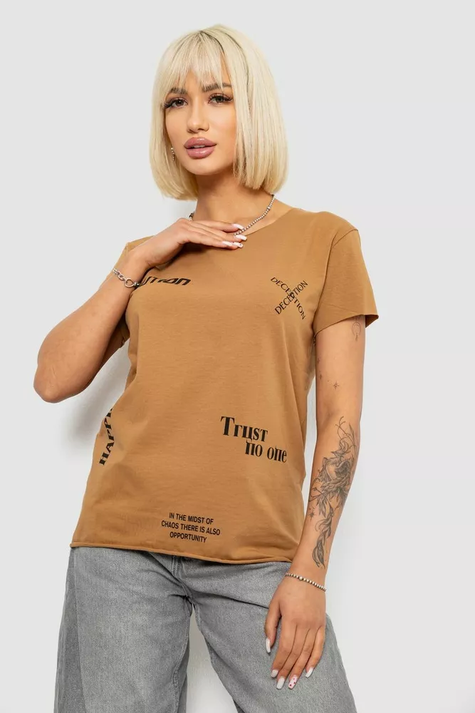 Купить Футболка женская с принтом, цвет коричневый, 244R2214-5 - Фото №1