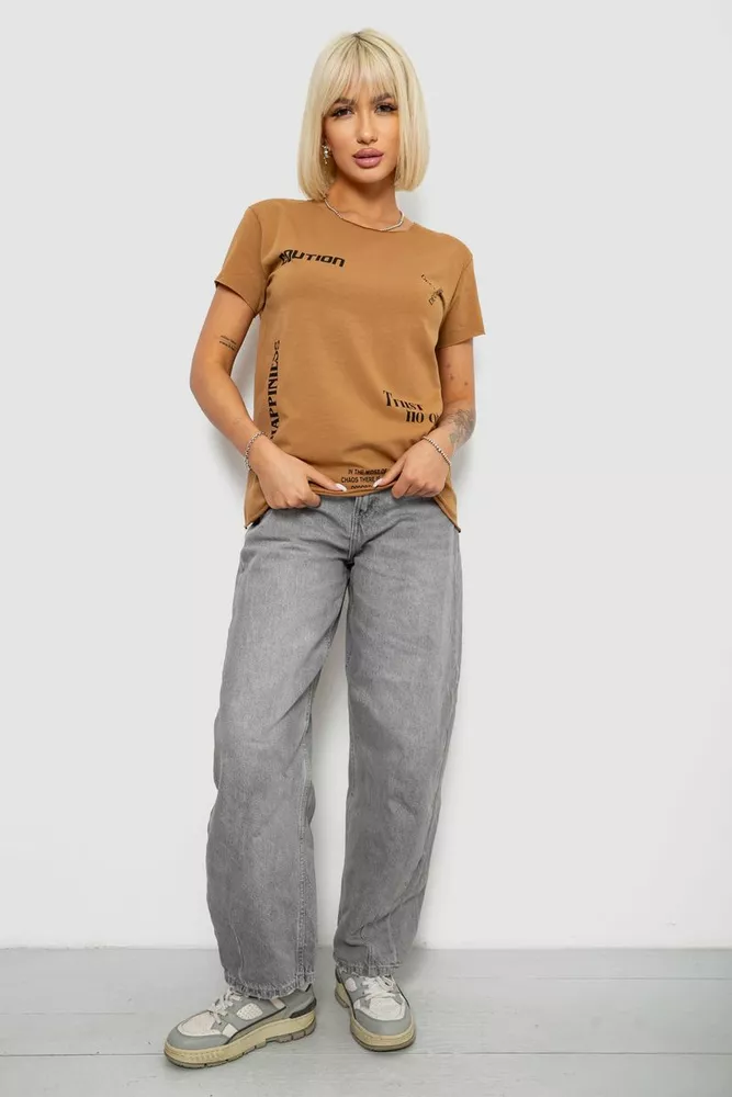 Купить Футболка женская с принтом, цвет коричневый, 244R2214-5 - Фото №2