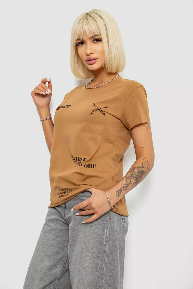 Купить Футболка женская с принтом, цвет коричневый, 244R2214-5 - Фото №3