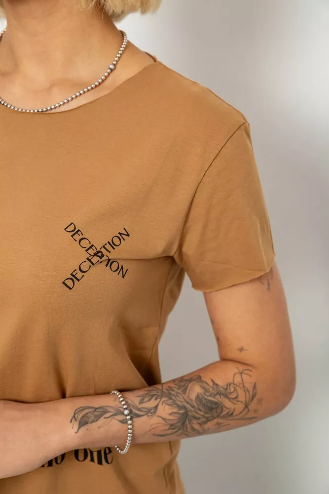 Купить Футболка женская с принтом, цвет коричневый, 244R2214-5 - Фото №5