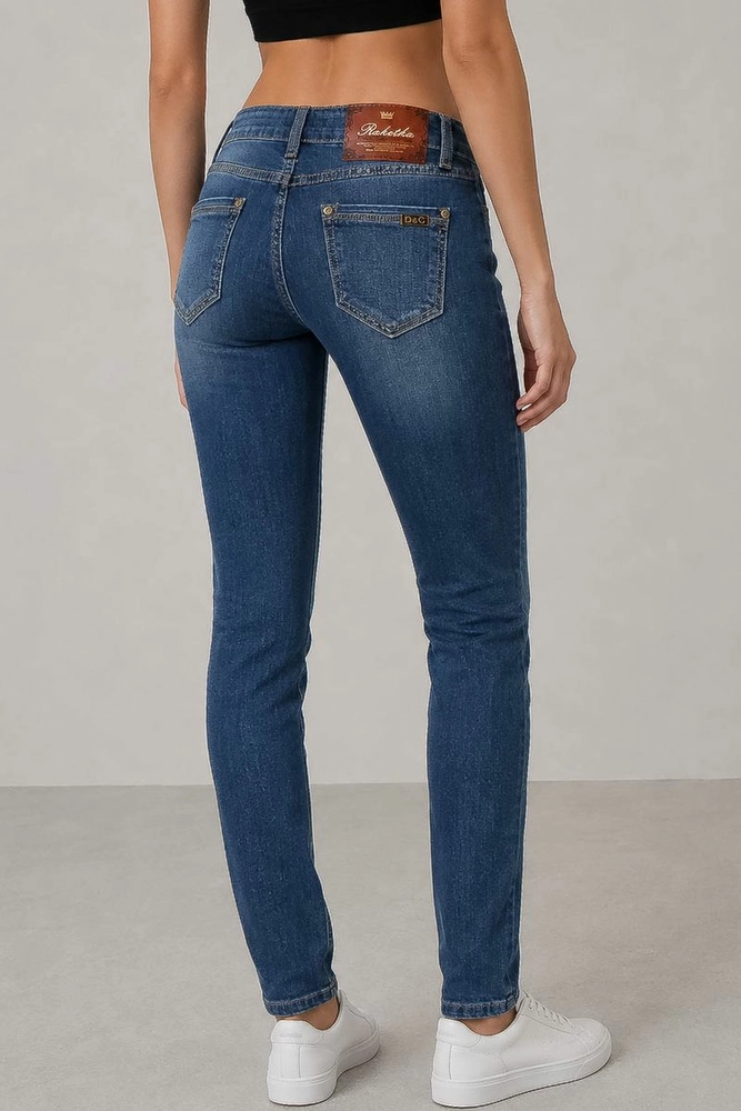 Купити Джинси жіночі однотонні Slim fit, колір синій, 244RA601 - Фото №4