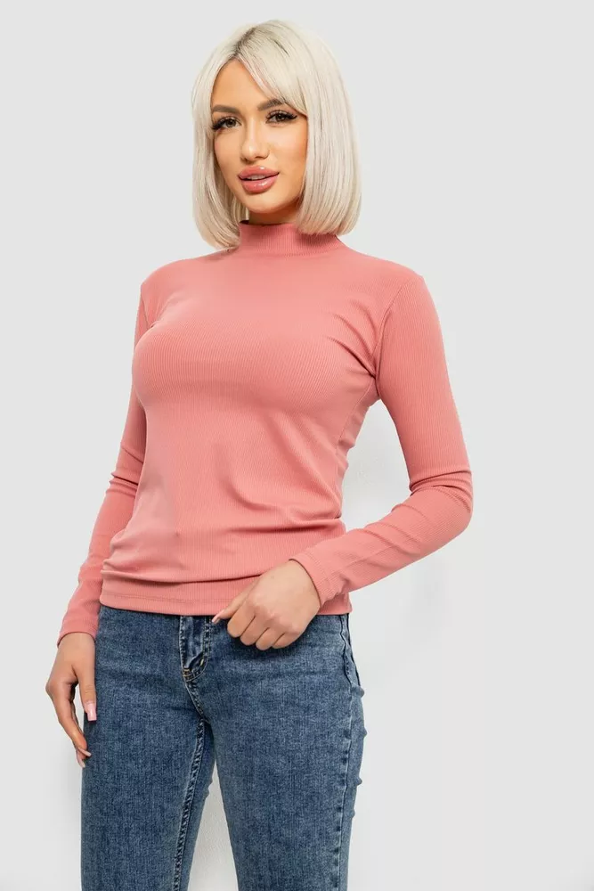 Купити Гольф жіночий однотонний в рубчик, колір кораловий, 214R332 - Фото №3