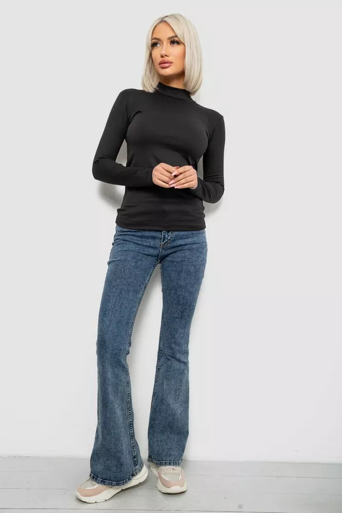 Купити Гольф жіночий однотонний в рубчик, колір чорний, 214R332 - Фото №2