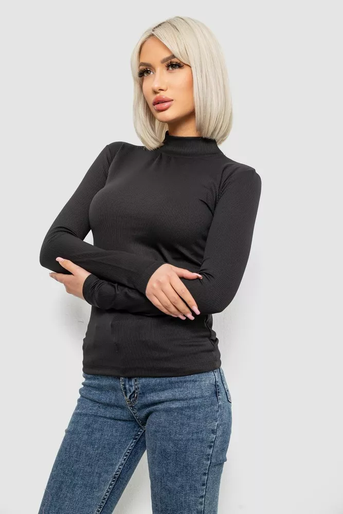 Купити Гольф жіночий однотонний в рубчик, колір чорний, 214R332 - Фото №3