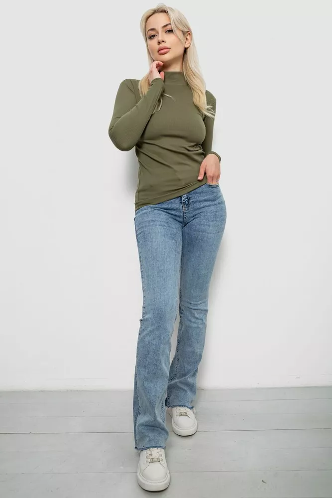 Купити Гольф жіночий однотонний в рубчик, колір хакі, 214R332 оптом - Фото №2