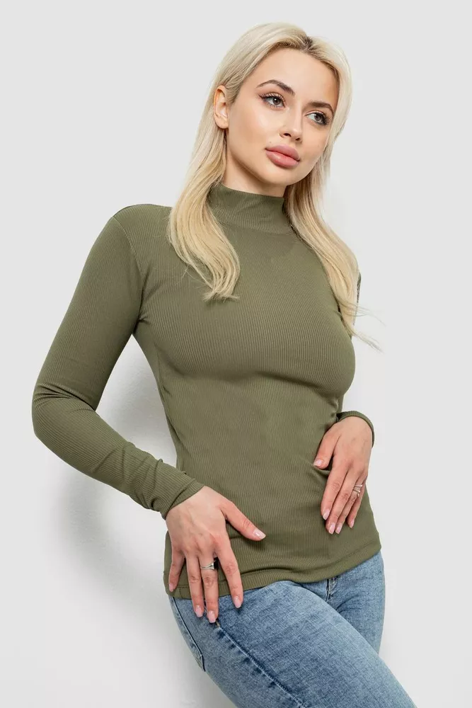 Купити Гольф жіночий однотонний в рубчик, колір хакі, 214R332 оптом - Фото №3