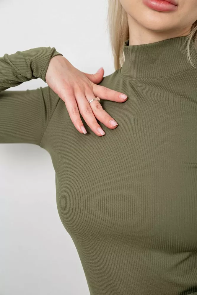 Купити Гольф жіночий однотонний в рубчик, колір хакі, 214R332 оптом - Фото №5