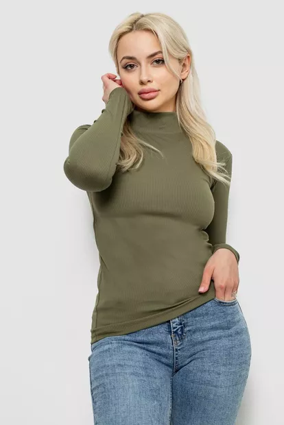 Гольф жіночий однотонний в рубчик, колір хакі, 214R332