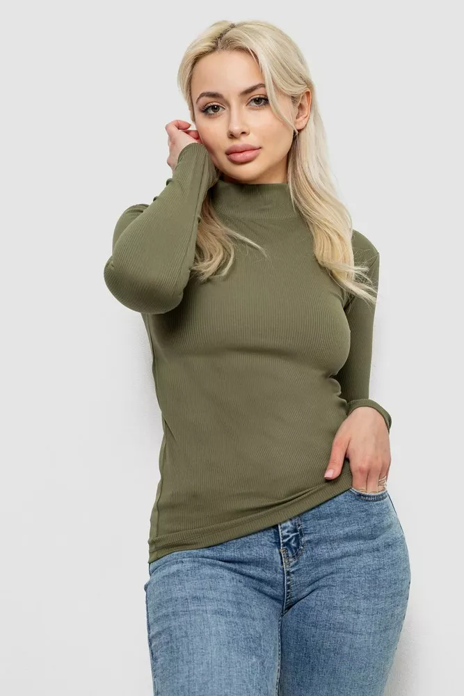 Купити Гольф жіночий однотонний в рубчик, колір хакі, 214R332 оптом - Фото №1