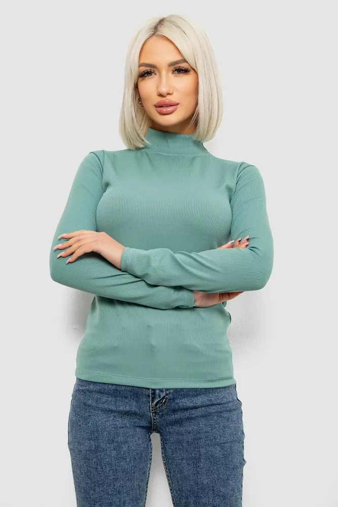 Купити Гольф жіночий однотонний в рубчик, колір оливковий, 214R332 - Фото №1