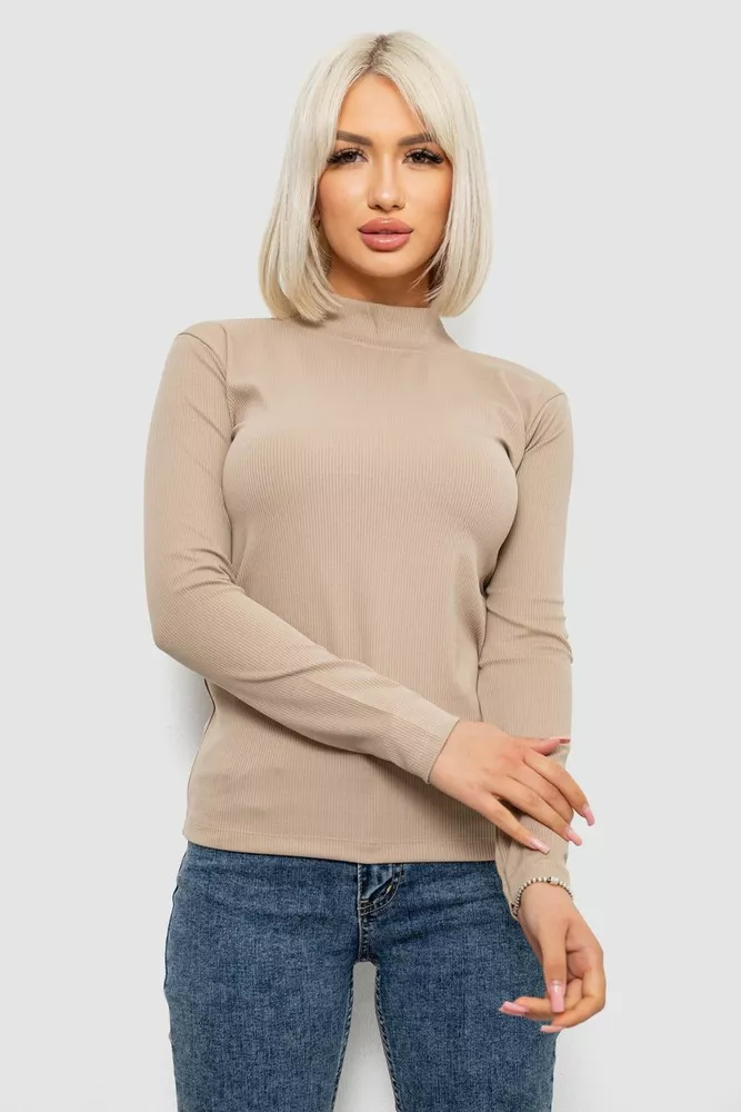 Купити Гольф жіночий однотонний в рубчик, колір бежевий, 214R332 - Фото №1