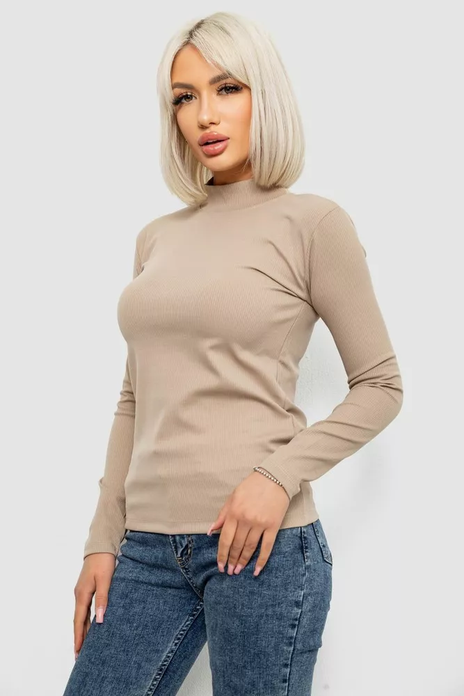 Купити Гольф жіночий однотонний в рубчик, колір бежевий, 214R332 - Фото №3