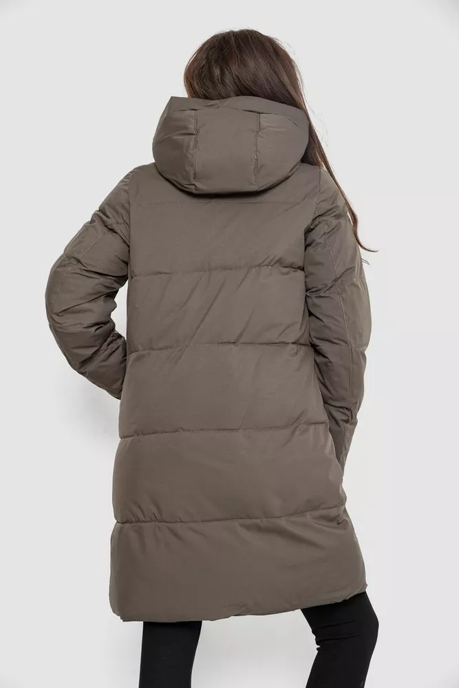 Купити Пуховик подовжений жіночий, колір коричневий, 243R2307 - Фото №4